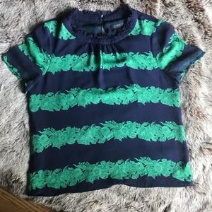 J. Crew Navy and Green Floral Blouse